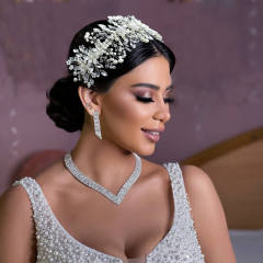 Luxury crystal pearl handmade bridal headband