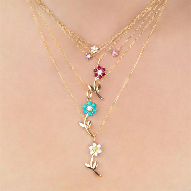 Elegant cubic zircon flower pendant copper dainty necklace