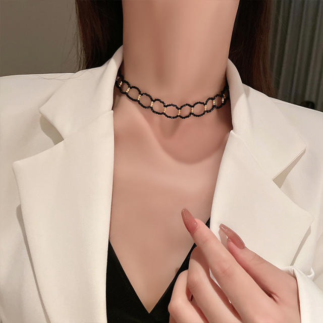 Korean fashion black beads handmade choker lariet necklace