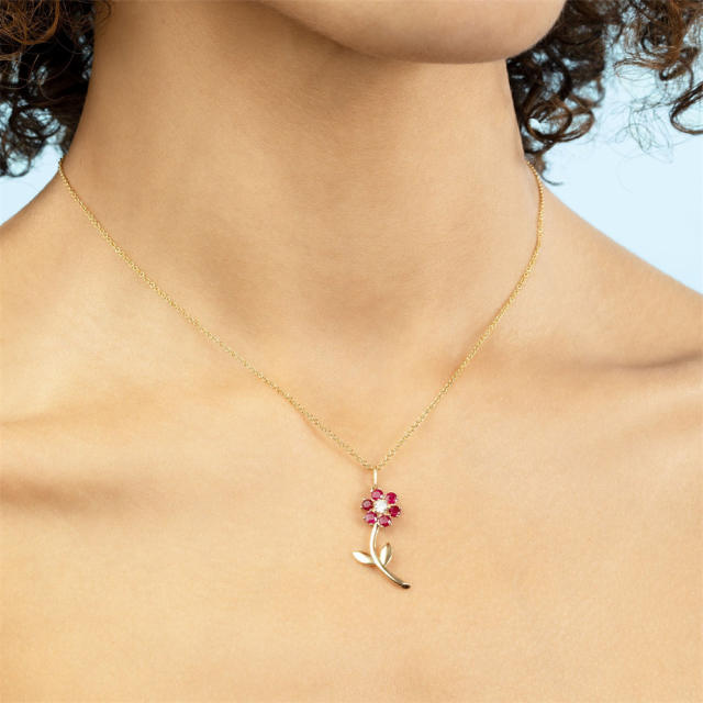 Elegant cubic zircon flower pendant copper dainty necklace