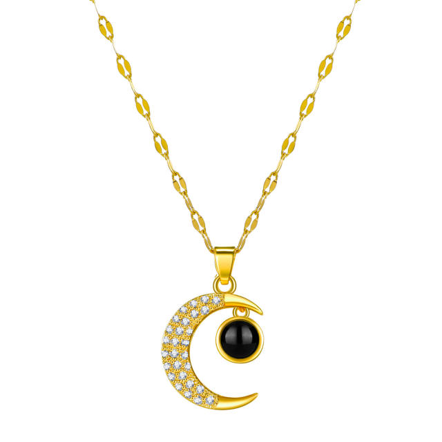 One hundread language i love you moon pendant necklace