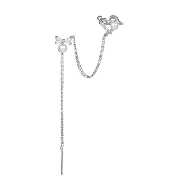 Elegant cubic zircon pearl threader earrings