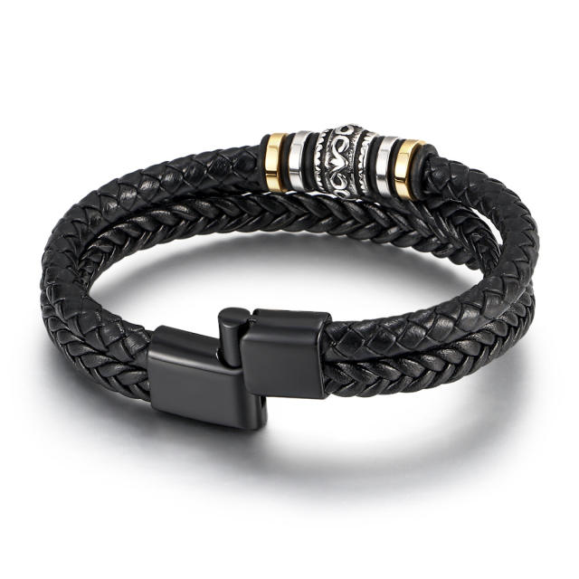 National trend black PU leather layer men bracelet