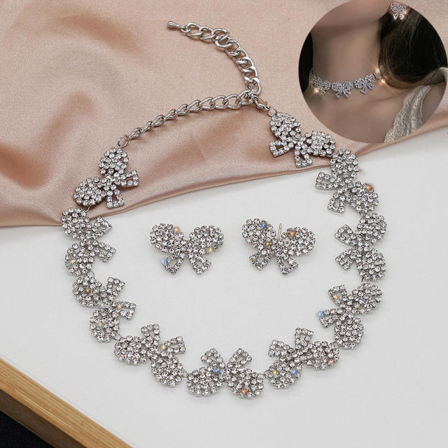 Sweet diamond bow choker necklace set