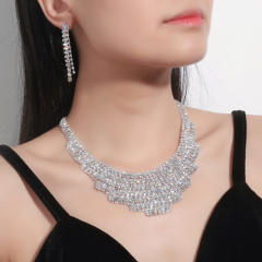 Elegant pave setting rhinestone choker jewelry set