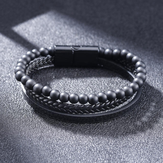 Concise PU leather tiger eye beads men bracelet