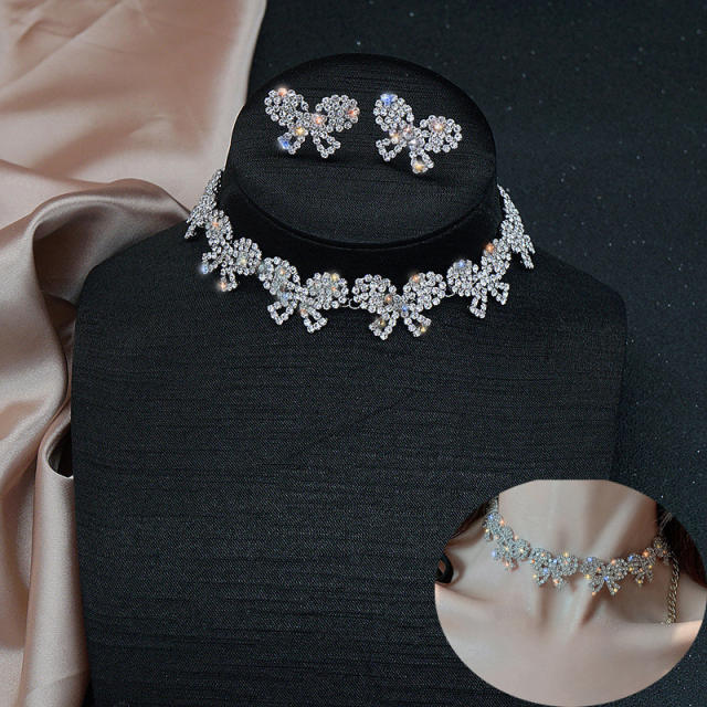 Sweet diamond bow choker necklace set