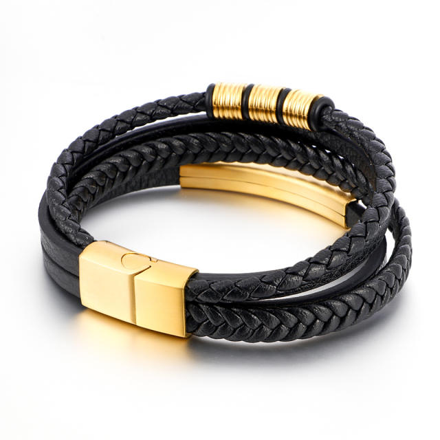 Hot sale PU leather braid men bracelet