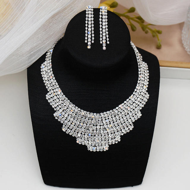 Elegant pave setting rhinestone choker jewelry set