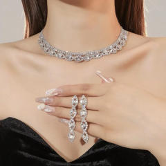 Concise pave setting rhinestone diamond choker set