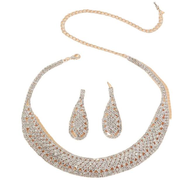 Luxury pave setting rhinestone diamond necklace set