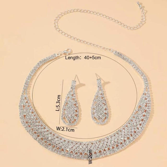 Luxury pave setting rhinestone diamond necklace set