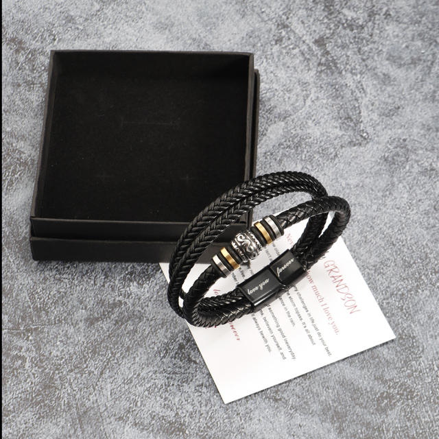 Classic pu leather braid men bracelet