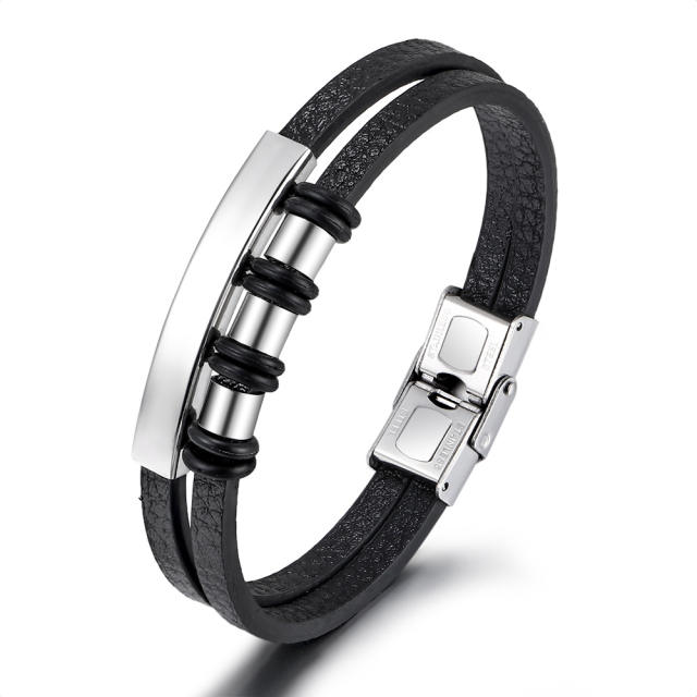 Stainless steel accessory pu leather men bracelet