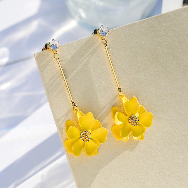 Sweet yellow red flower long earrings