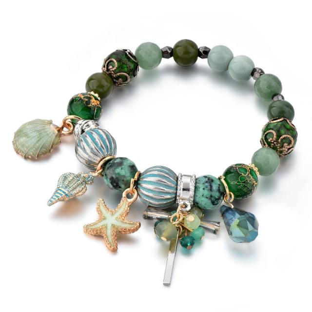 Beach trend colorful bead starfish shell charm bracelet