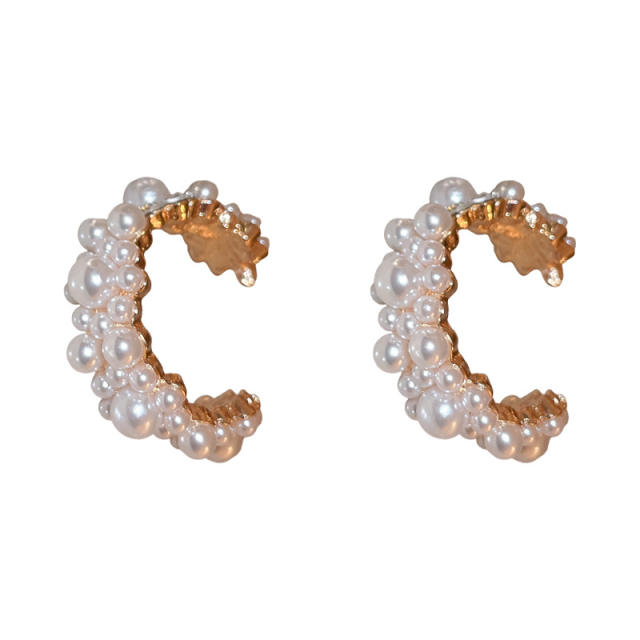 Eleagnt pearl beads open hoop earrings