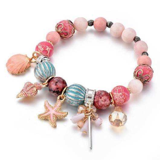 Beach trend colorful bead starfish shell charm bracelet