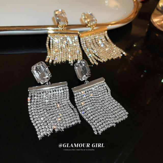 Luxury rhinestone chain tassel women earring