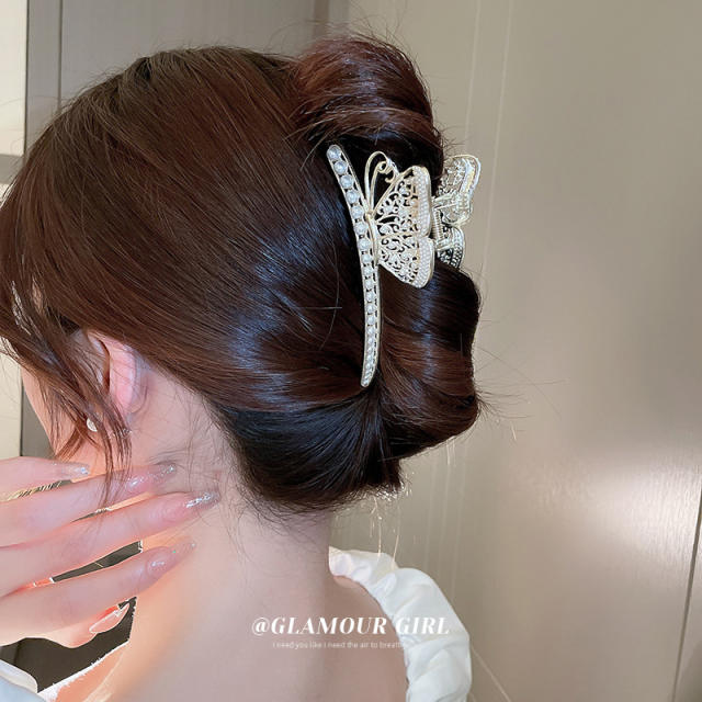 Korean fashion pearl rhinestone setting hollow hair claw clips