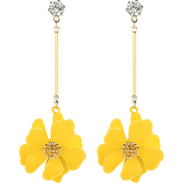 Sweet yellow red flower long earrings