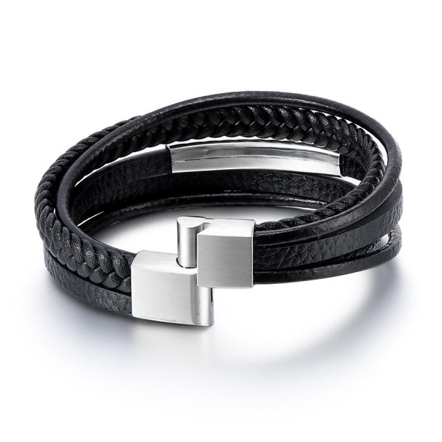 Hot sale stainless steel pu leather men bracelet