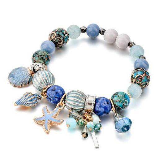 Beach trend colorful bead starfish shell charm bracelet