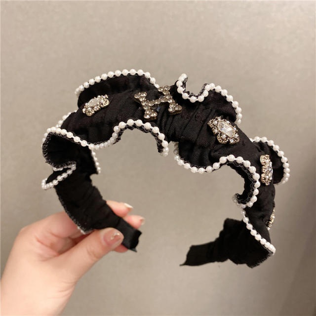 Vintage rhinestone letter scrunchies headband