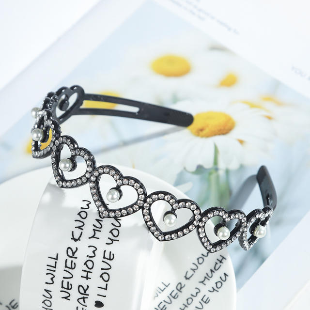 Korean fashion rhinestone pearl beads black plastic headband