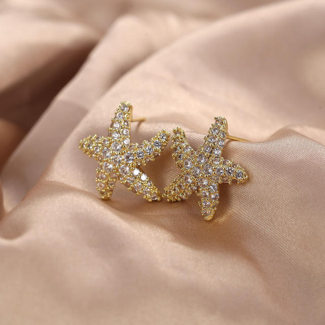 Eelgant rhinestone pave setting starfish studs earrings