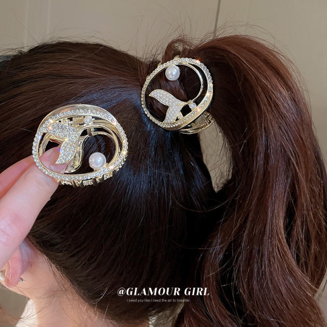 Korean fashion pearl rhinestone setting hollow hair claw clips