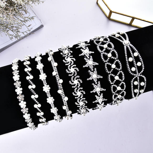Korean fashion rhinestone pearl beads black plastic headband