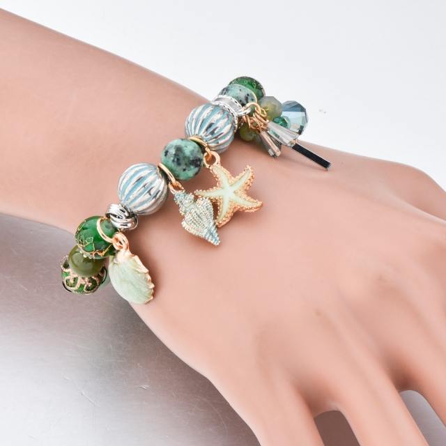 Beach trend colorful bead starfish shell charm bracelet