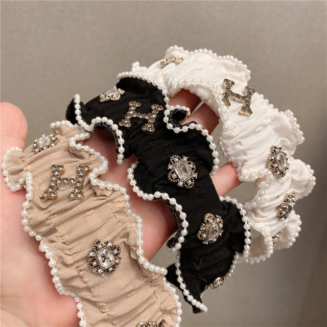 Vintage rhinestone letter scrunchies headband