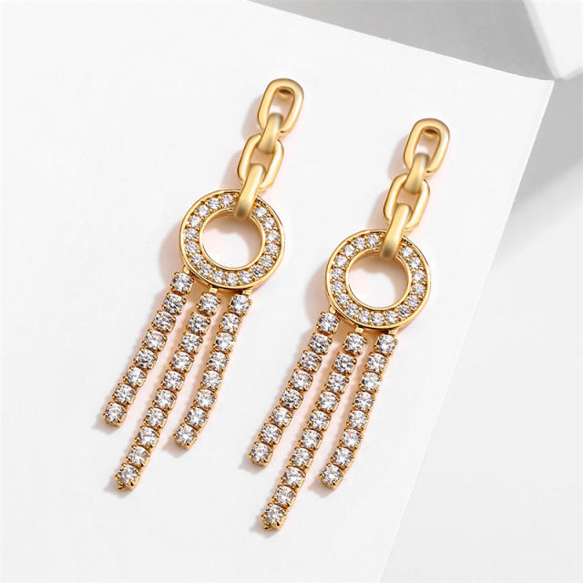 Popular cubic zircon full setting chain tassel earrings