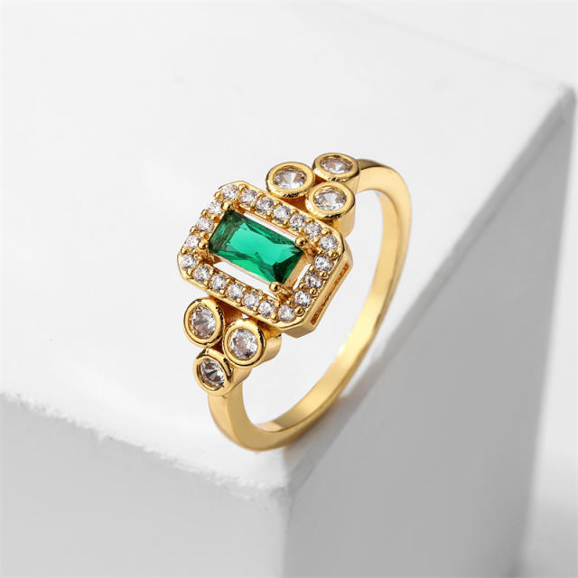 Hot sale emerald cubic zircon copper rings