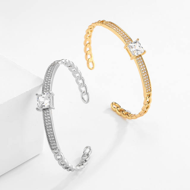 Concise cubic zircon setting gold plated copper bangle