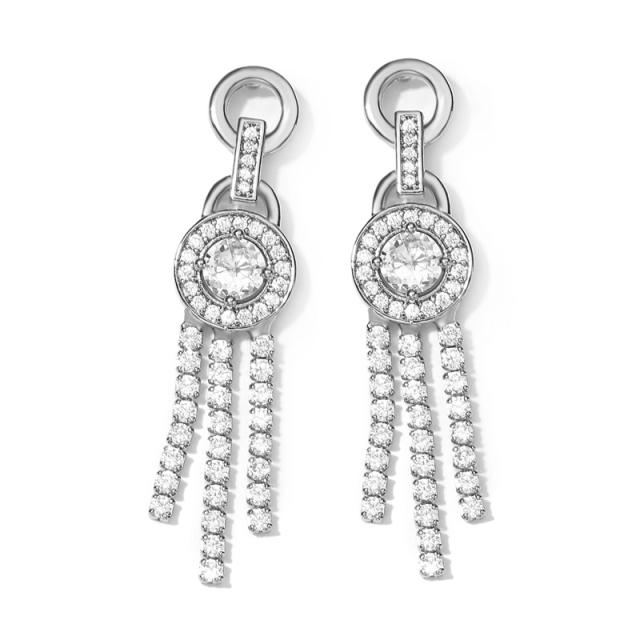 Creative pave setting cubic zircon tassel copper earrings