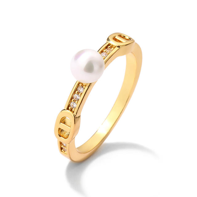Chic pearl cubic zircon copper rings