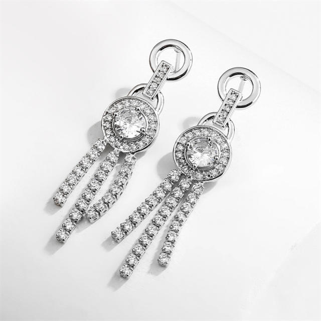 Creative pave setting cubic zircon tassel copper earrings