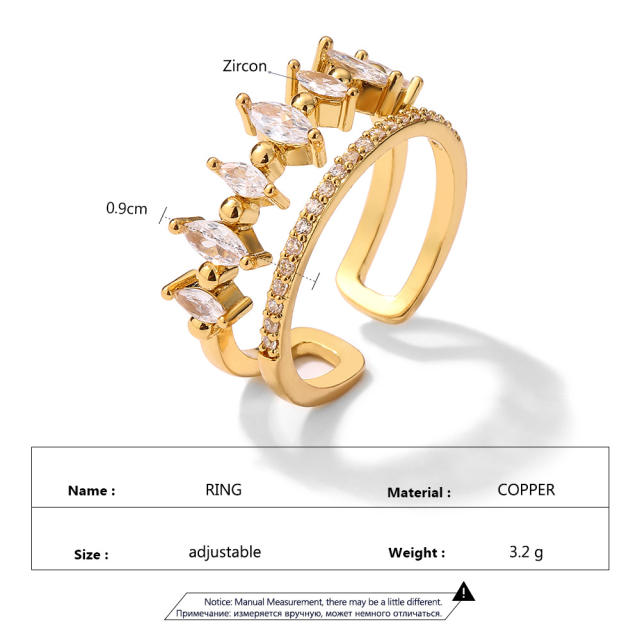 Color cubic zircon gold plated copper rings