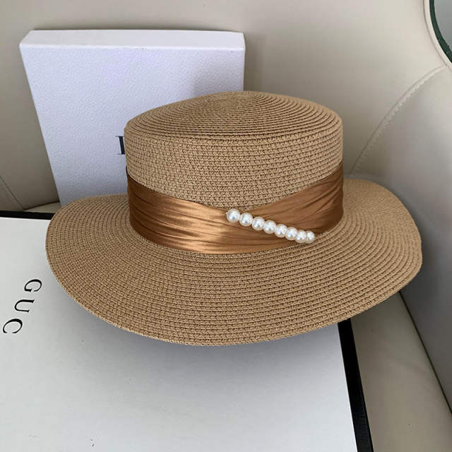 Elegant pearl beads summer beach hat