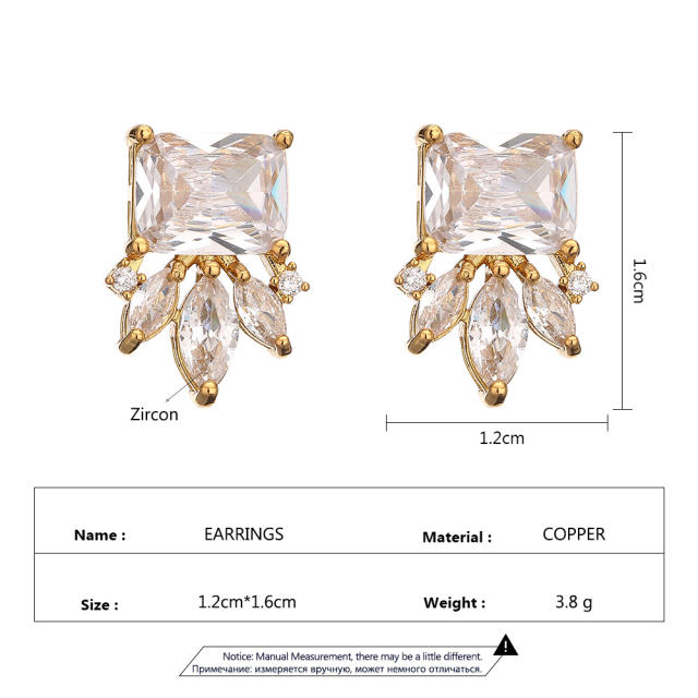 Sweet square cubic zircon copper studs earrings