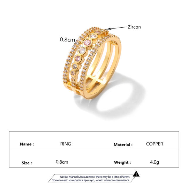 Personality cubic zircon hollow copper ring band
