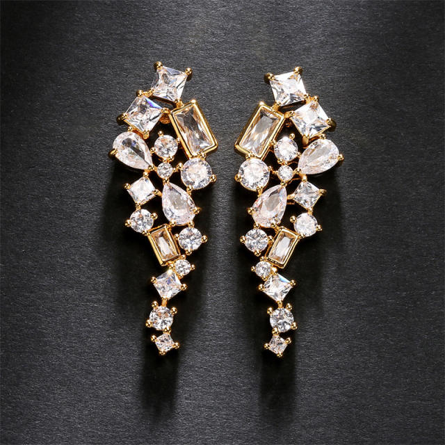 Personality color cubic zircon geometric copper earrings