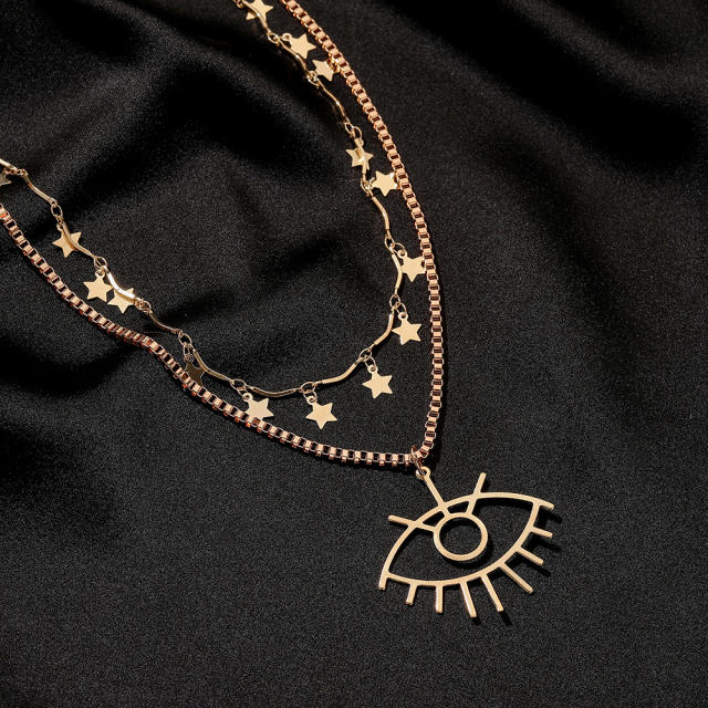 Personality hollow evil eye two layer tiny star necklace