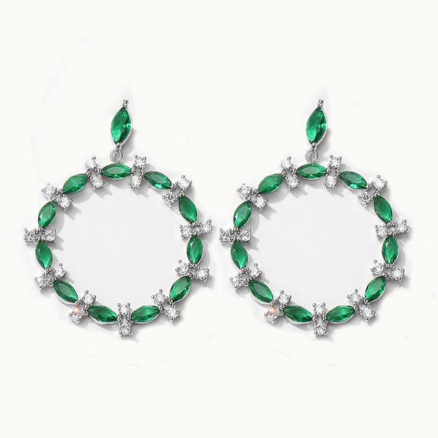 Elegant color cubic zircon geometric circle copper earrings