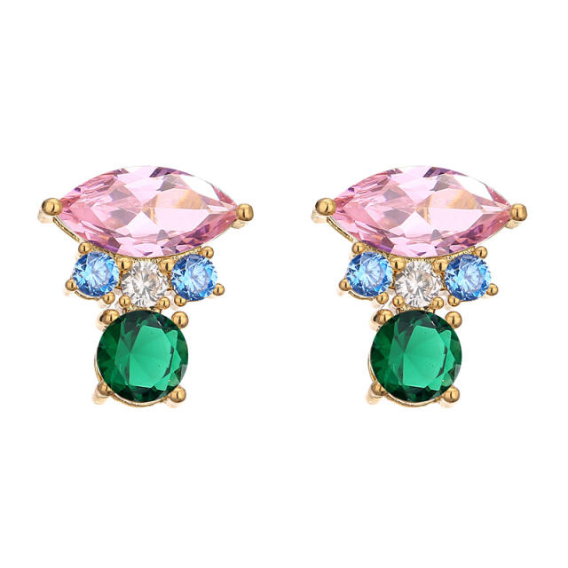 Popular color cubic zircon copper studs earrings