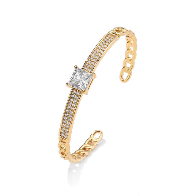 Concise cubic zircon setting gold plated copper bangle