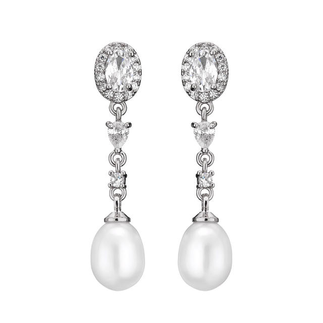 Elegant cubic zircon pearl long earrings